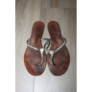 Coach Y2K Women's‎ Leather Thong Sandals Metallic Silver Flip Flops Logo 10.5